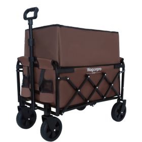 Expandable Dual-Layer Utility Wagon with 100% Extra Space - Grocery Cart for Camping, Shopping, Sports, Gardening, Fishing, Supports 225lbs, Brow